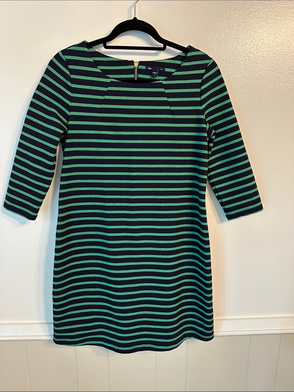 GAP Black and Green Striped Long Sleeve Shift Dress Size Small